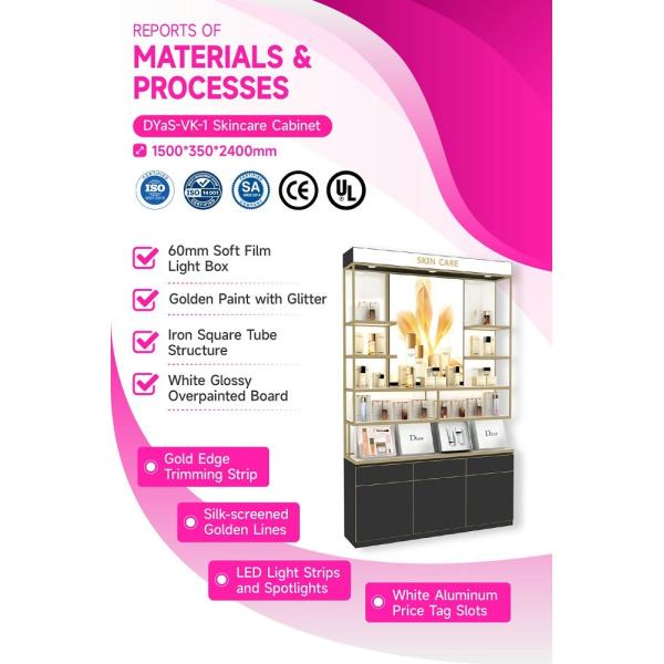 DYaS-VK-1 Skincare Display Cabinet with 60mm Light Box and Iron Square Tube