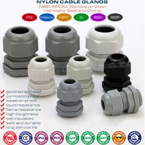 Straight Cable Glands, Metric & PG Thread, IP68, Polyamide 6 (Nylon 6), Grey