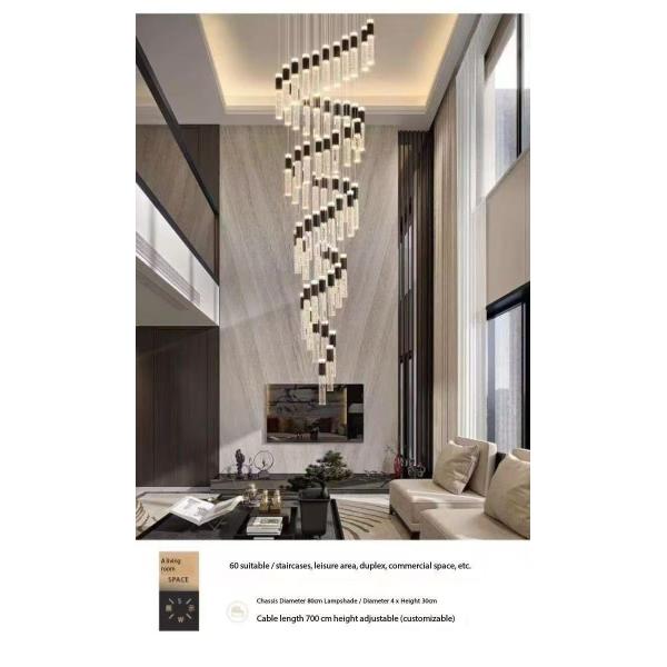 Beautiful Crystal Villa Rotating Staircase Pendant Light Modern Simple Hotel Living Room Duplex Chandelier Led Stair Light