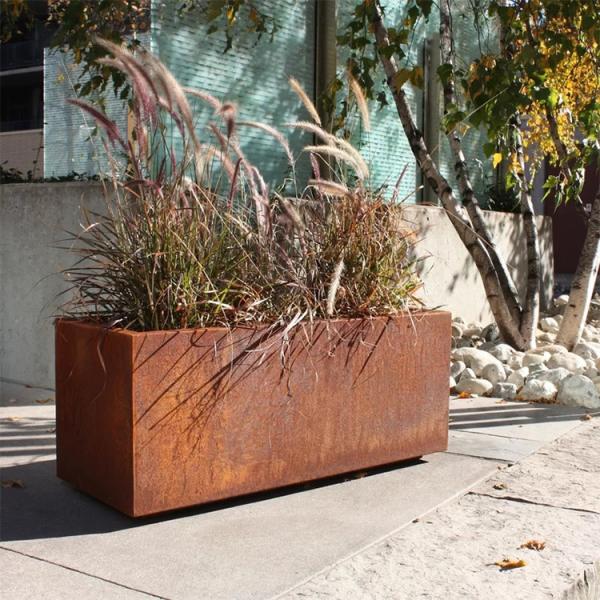 Rectangle 80cm Outdoor Metal Planter Weathered Steel Planter Box anticorrosion