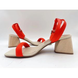Orange Ladies Soft Leather Sandals Single Strap Open Toe With Soft Nappa Leather