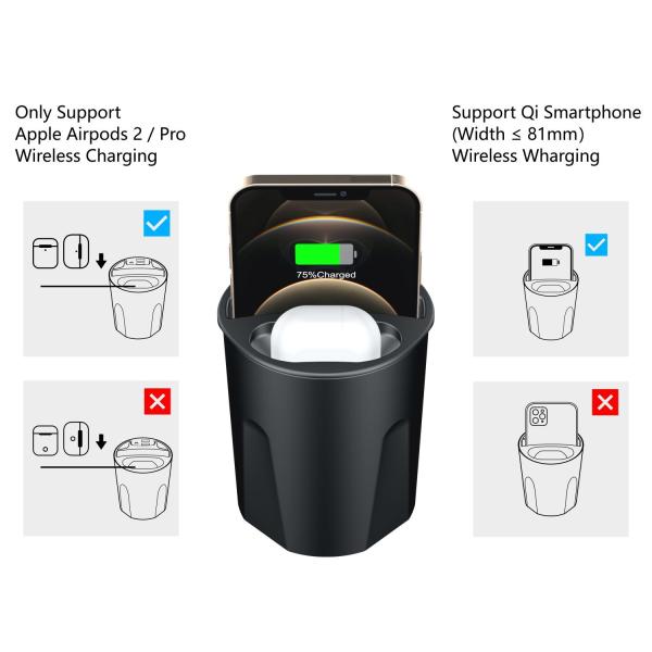 15W Fast Charge Wireless Charging Cup Car Charger Black Color For Cars