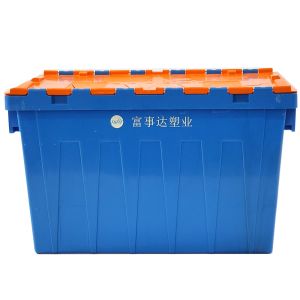 Solid Box Blue Storage Moving Flip Lid Plastic Crate Stack Nesting Crate 600*400