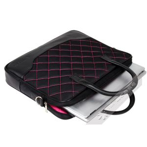 Wholesale Black Slim Twill 15.6” Womens Designer Laptop Carrybag with Detachable Shoulder Strap from china suppliers
