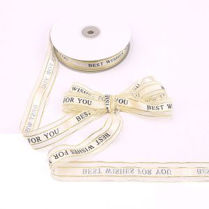Factory Solid Color Gift Packing Organza Silk Ribbon With Printed Logo