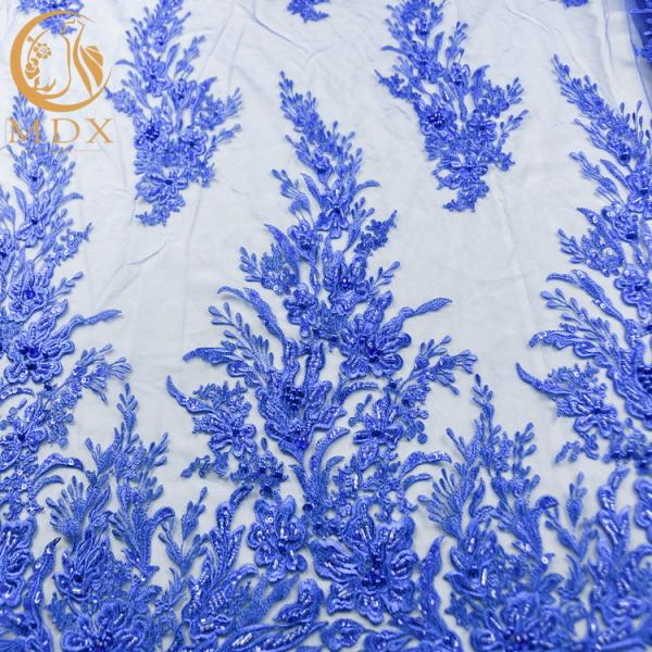Quality Blue Wedding Lace Fabrics MDX Elegant Flower Pattern 135cm Width for sale