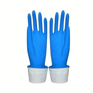 China Blue Color Durable Flexible Flock Lined Latex Gloves Puncture Resistance Multi Purpose on sale