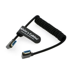 8K 2.1 HDMI High Speed Braided Coiled Cable Left Angle To Right Angle For Atomos