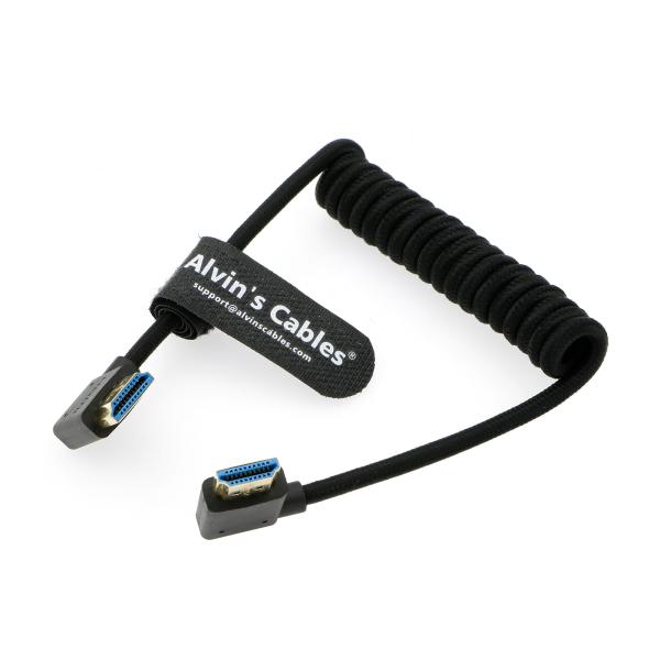 8K 2.1 HDMI High Speed Braided Coiled Cable Left Angle To Right Angle For Atomos