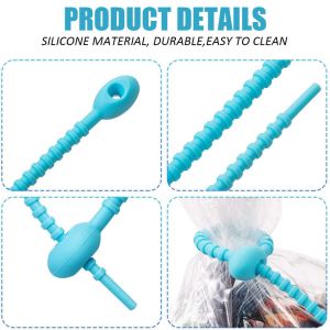 Custom Length Reusable Long Silicone Rubber Food Bag Twist Zip Tie Organizer