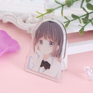 Customized Cartoon Character Acrylic Keychain with Metal Ring Silk Screen