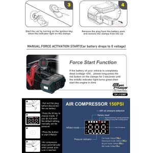 3000A Peak Car Emergency Jump Start 12V Type-C 8.0L Gasoline Diesel Air Pump for