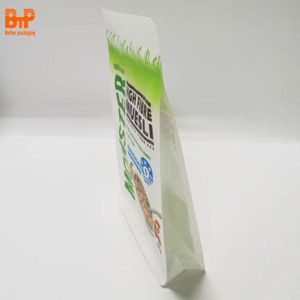 Custom logo Printing Low Qty MOQ Flat Bottom Oat Plastic Pouch square Bottom Bags for Food Packaging Matte Plastic Bags