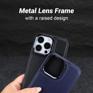 Embossed Logo Magsafe Leather Cases Design Style Shockproof Mobile Covers Blue