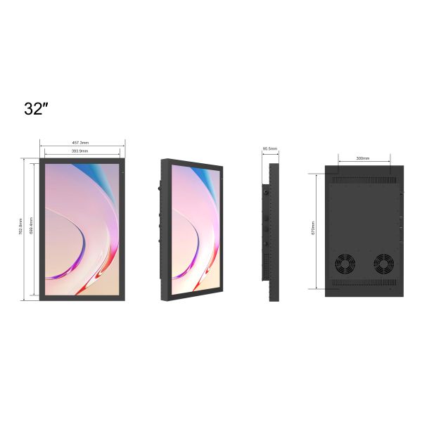 32inch outdoor digital signage IP66 waterproof full optical bonding type 3000nits with wall mounted