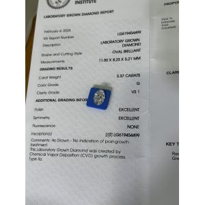 3.37ct Manmade Diamond Oval Brillant Cut CVD G VS1 2EX N IGI LG6169427133