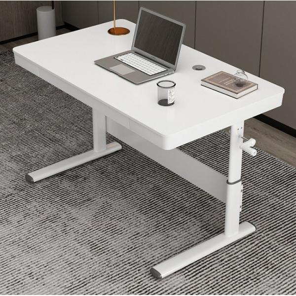SPCC Steel Frame Motorized Wooden Table for Electric Sit-Stand Desk in White and