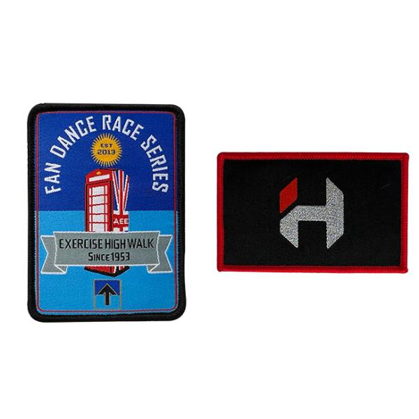 Washable Iron On Woven Patches Merrow Border With PMS Color