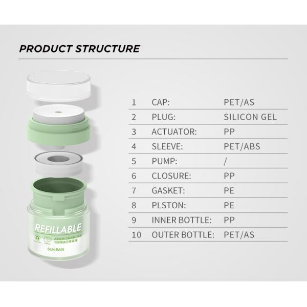 Customized Empty PET Material Refillable Airless Cosmetic Jar With Inner Recyclable PP Bottle