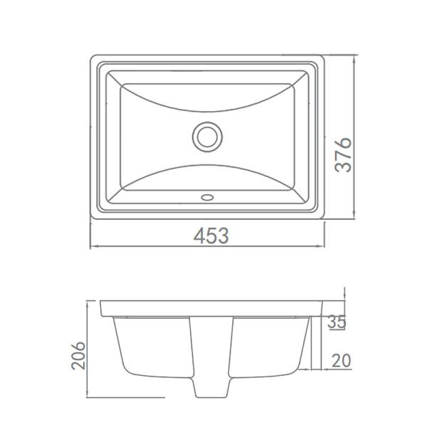 ARROW AP4030 Under Counter Basin Rectangle Shape White Color