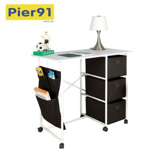 Practical Movable Home Office Computer Desk With 3 Fabric Drawers / Hanging