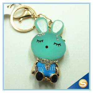 Trendy Rhinestone Cute Rabbit Shape Crystal Gold Plated Key Chain For Handbag
