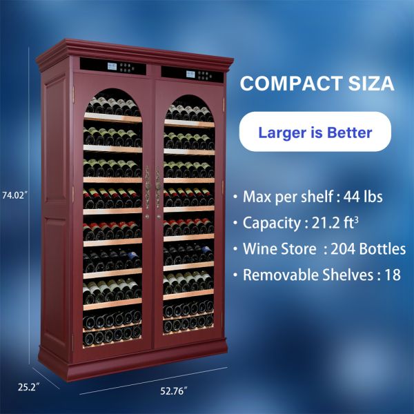 Professional Dual-Temperature Control Solid Wood Wine Cooler with LED Interior Lighting