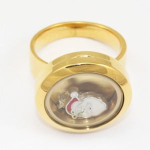 316L Stainless Steel Floating Charm Memory Living Locket Ring TGLR011