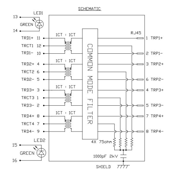 0826-1G1T-23-F RJ45 Magnetic Jack Tab-up 12 Cores 1000Base-T