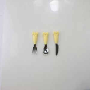 Bow Know Stainless Steel Baby Spoon Silicone Handle Fork Knife Feeding Set