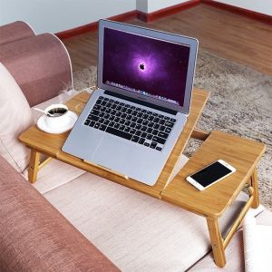 Folding Adjustable Bamboo Laptop Stand Desk Sustainable Wood Custom