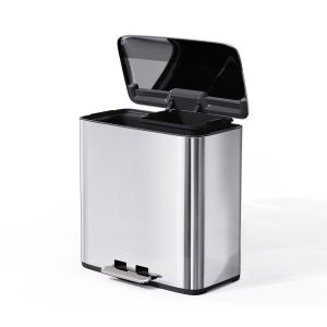 2 Compartments trash can Stainless Steel dual Recycle Bin 28L*2 for Kitchen