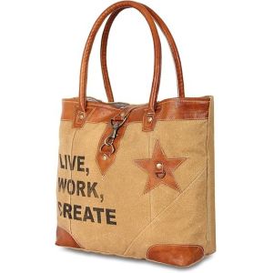 Upcycled Large Canvas shoulder Bag for women canvas tote boho handbag