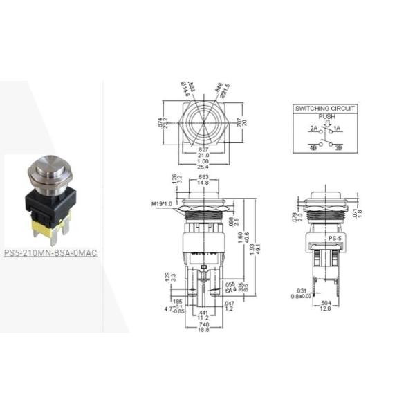 16A High Current Metal Push Switch Medical Push Button Self Locking