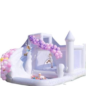 Custom White Inflatable Bounce Castle Party Pink Wedding Bouncer House And Slide