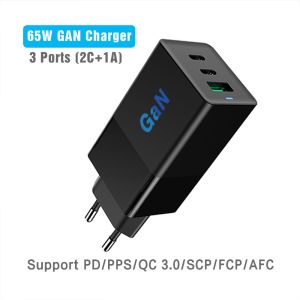Mobile Phone Charger 3 Ports Type c Gan Charger 65w PD Power Delivery PPS QC