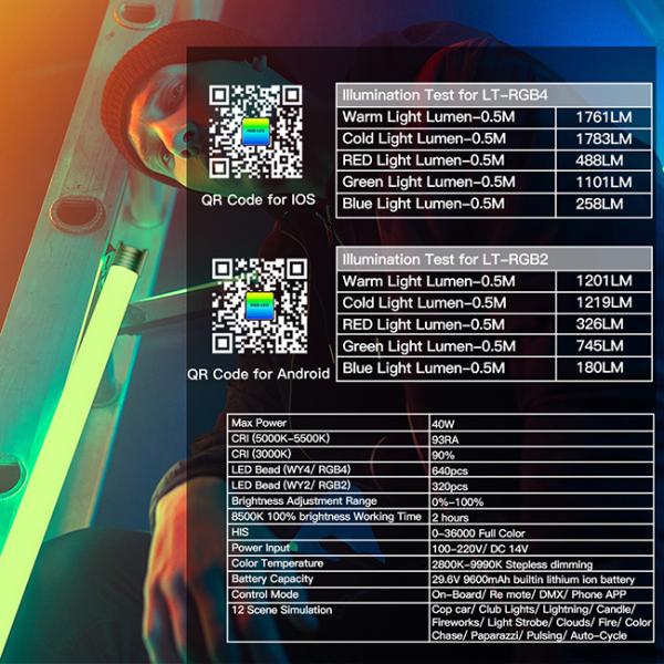 Portable Stick Neon Rechargeable LED Tube Light 4 Feet CRI 96 Daylight RGB