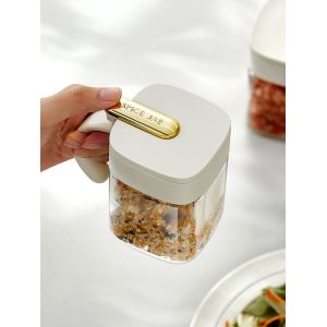 Durable 2 Grids Clear Condiments Glass Container Pots Set With Handle And Spoon