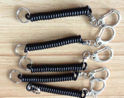 Solid Black Plastic Spring Key Chain Strap Hot Sales for Attaching Bags Wallets