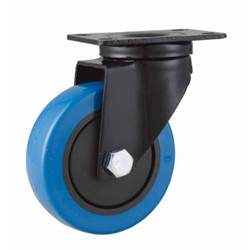 Quality medium duty 5" swivel blue elastic rubber caster,  high elastic rubber castor total brake for sale