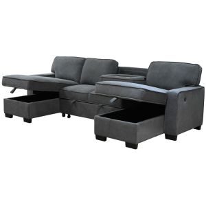 U-Shaped Sectional Sleeper Sofa with Pull Out Bed and Storage Chaise and USB