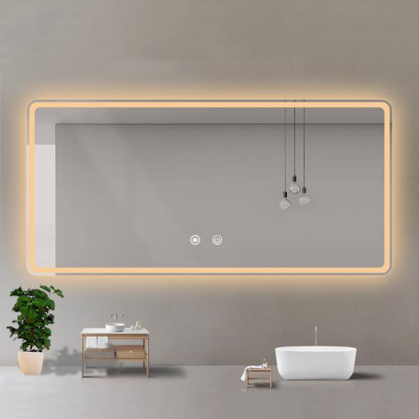Rectangle Illuminated Bathroom Vanity Mirror With Screen Touch Switch And Waterproof LED Strip