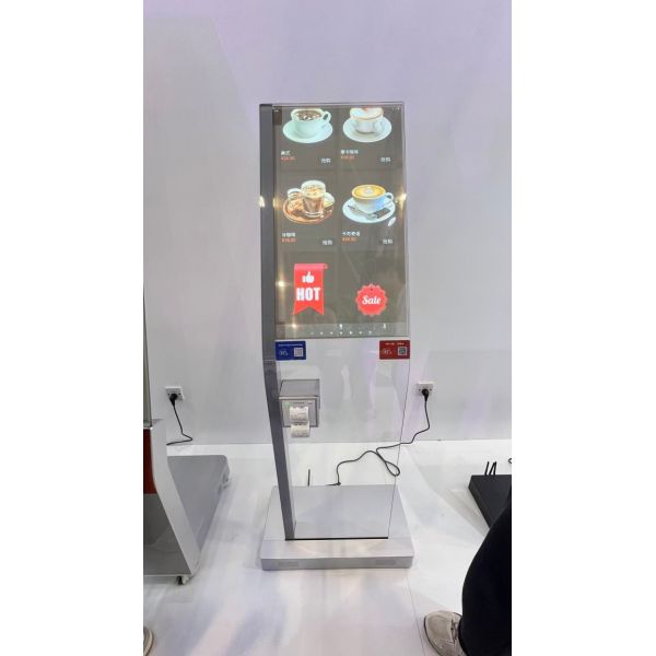 30 Inch Custom clear Floor Standing transparent OLED Display Unit Stand for Supermarket Exhibition Hotel