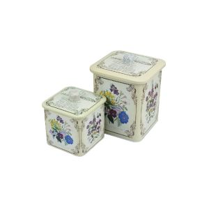 New Flower Pattern Square Matel Tin Box With Fancy Customized Design Decorative