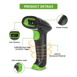 2D CMOS Handheld Barcode Scanner Wireless 2.4G Bluetooth Interface With Receiver
