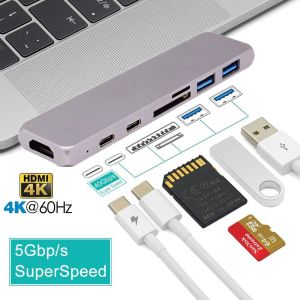Wholesale 7-in-1 USB C Hub for 2016/2017 MacBook Pro 13” and 15”, Aluminum USB C Adapter with 40Gbs Thunderbolt 3,100W PD charging from china suppliers