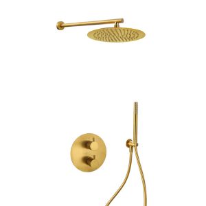Concealed In Wall Thermostatic Faucets Brushed Golden Brass OEM Round