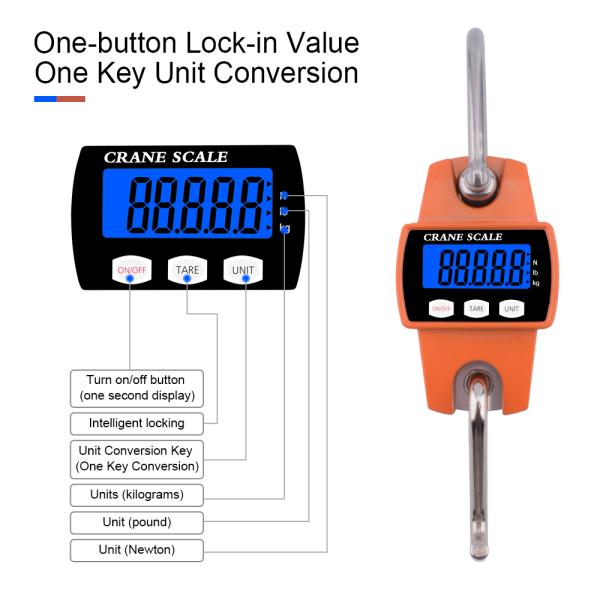 300kg/50g Digital LCD Smart Electronic Hook Scale Professional Waterproof Detachable Hook Industrial Scale 20-Piece Set