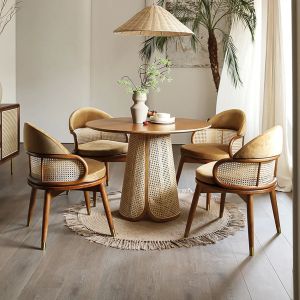 Wicker Rattan Dining Table And Chairs Sets Modern Solid Wood