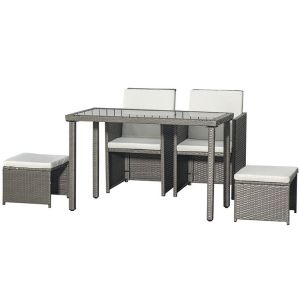 AJUNION Saving Space Design Furniture Garden Set with Cushions and PE Wicker